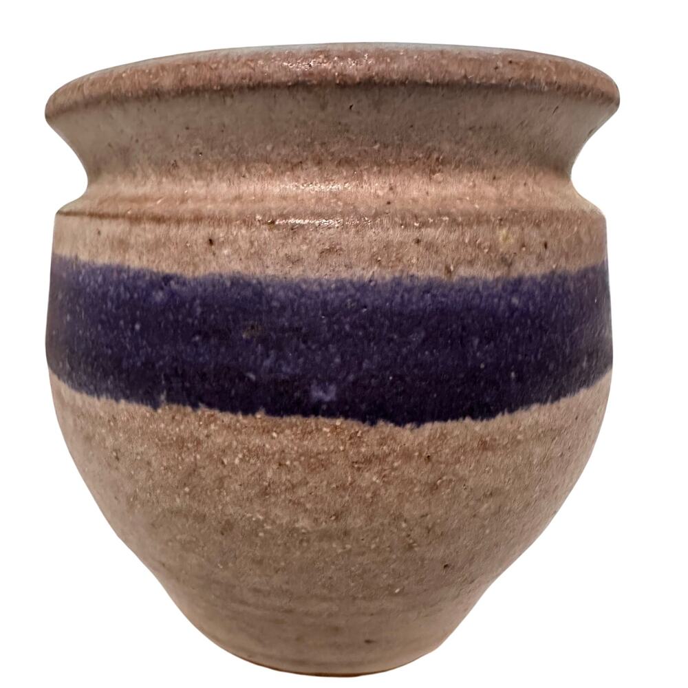 Vtg Handmade Ceramic Planter Vase Bowl Pot Artist Signed blue turquoise interior